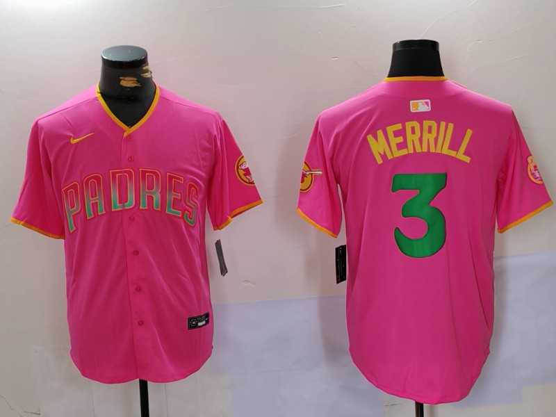 Men%27s San Diego Padres #3 Jackson Merrill Pink Player Number Fashion Baseball Jerseys